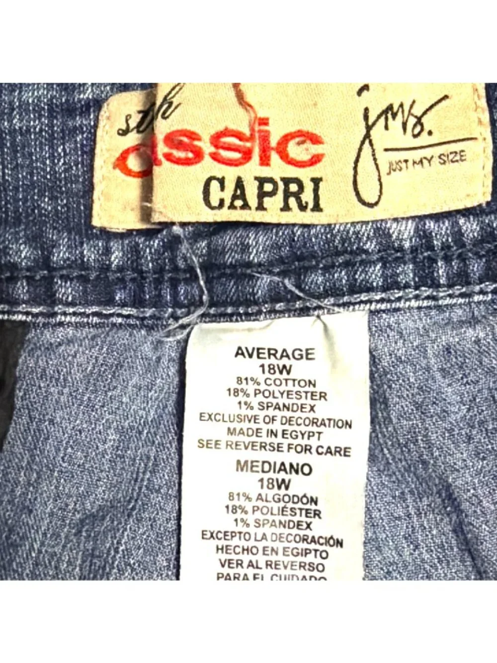 Jms Classic Capri Jeans Antique Blue 18W Floral Embroidered Hem Cotton Blend - Picture 3 of 7